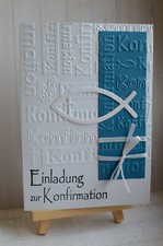 3D Einladungskarten mit Umschlag Konfirmation Fisch dunkel Blau