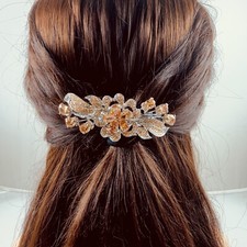 USA FLOWER BARRETTE Hair Clip Hairpin use Swarovski Crystal Elegant Brown C114