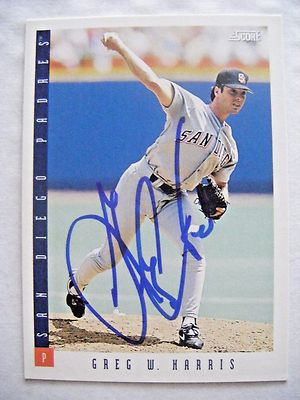 GREG W HARRIS signed PADRES TWINS 1993 Score baseball card AUTO