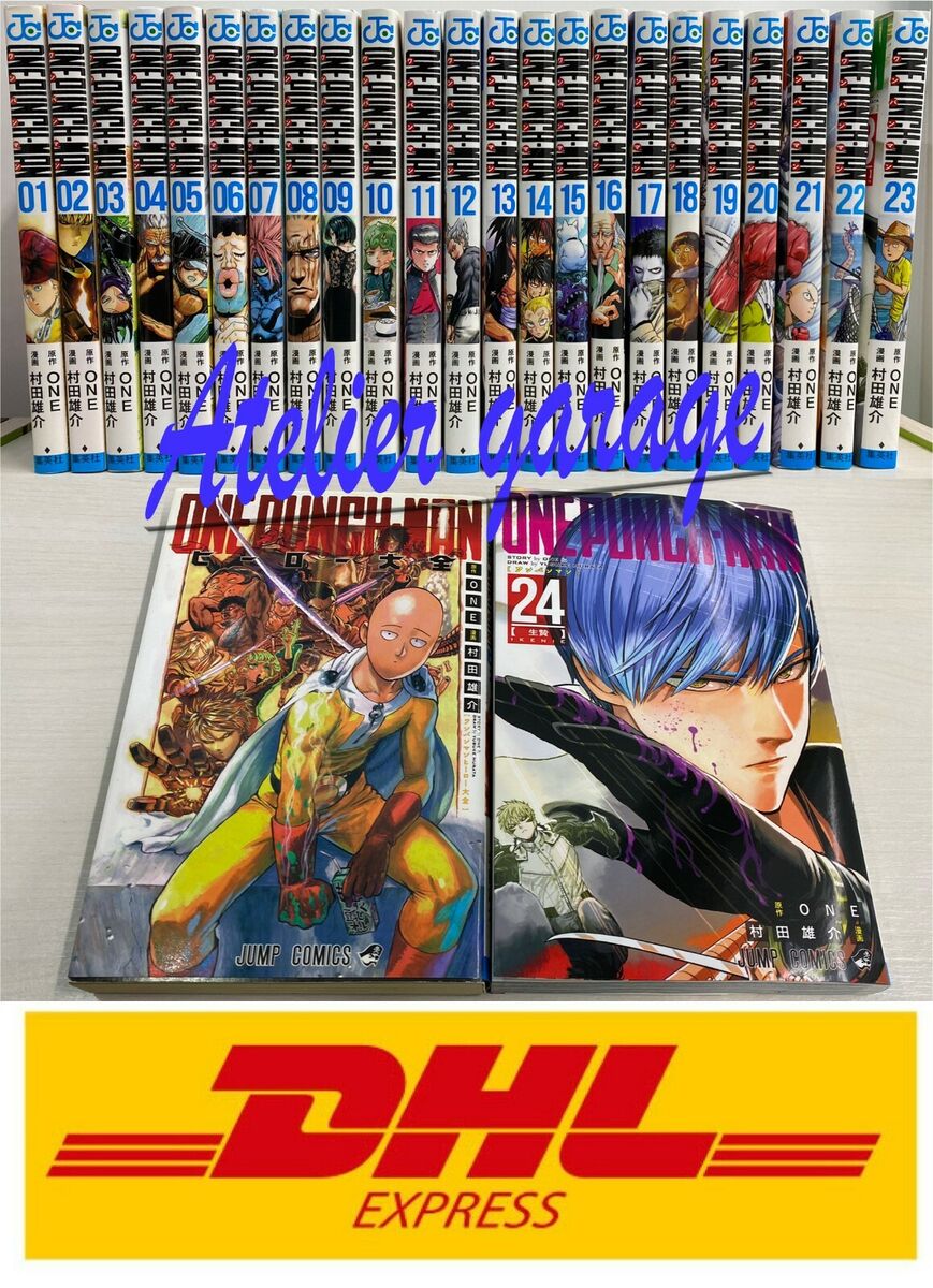 USED One Punch Man Vol.1-24 + Official Fan Book & Sticker 25 Set