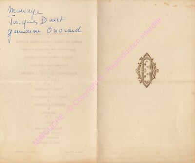 Menu 37000 Tours Hotel Der Universe Hochzeit Jacques Duret Germaine Ouvrard 1929