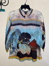 NWT CITRON Santa Monica Asian Japenese Inspired Art-To-Wear Peacock Top Tunic L