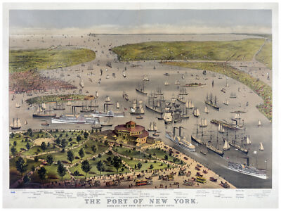 3310 Vintage Poster.interior Graphic Design.Top view Port of New York.Art Decor