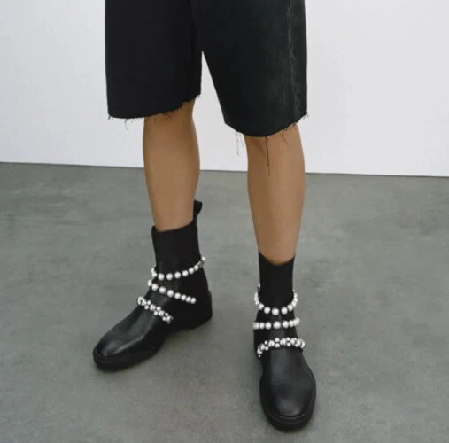 Zara booties with pearls hot sale