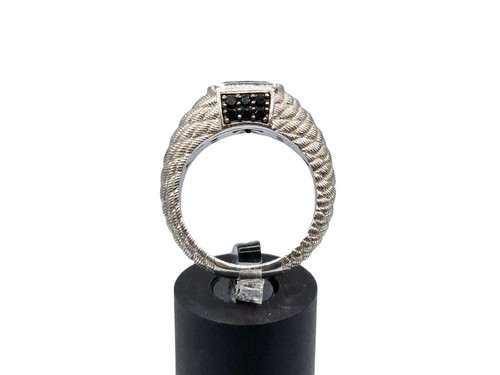Judith Ripka Ring 925 Sterling Silver Onyx & Black Spinel Textured Band Size 8 - 第 6/18 張圖片