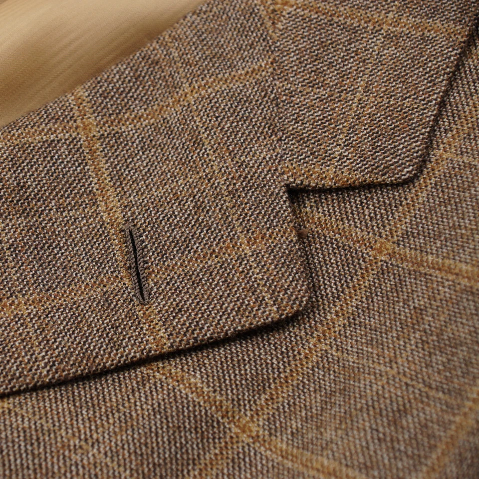 NWT $3295 D'AVENZA Brown and Gold Check Soft Wool-Cashmere Sport Coat 40 R - Image 4 of 4