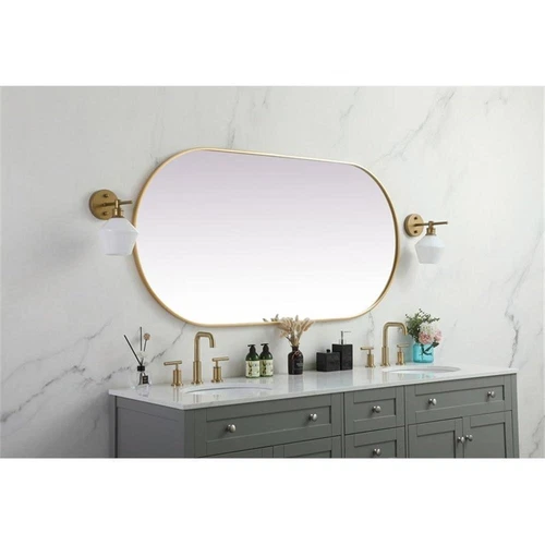 Elegant Decor Asha 30x60" Oval Modern Metal Wall-Mounted Mirror in Brass - Picture 11 of 11