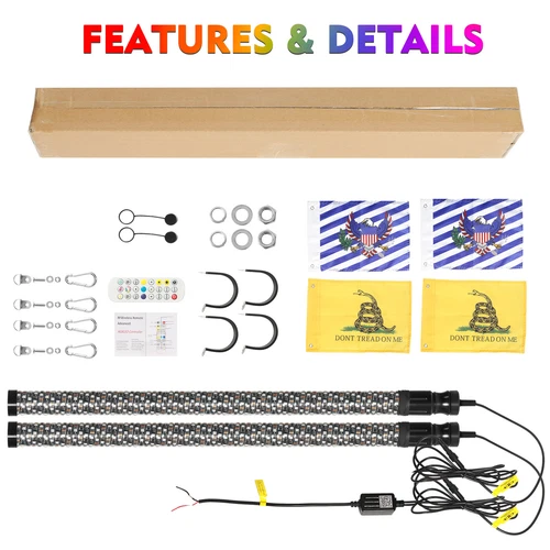 2x 3FT Fat led Whip Lights RGB Spiral Chasing Light Flag Pole Antenna For Can-Am - Picture 8 of 10