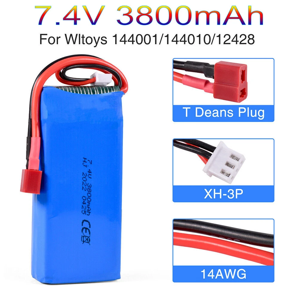 2s 7.4v 3800mah Lipo Battery For Rc Wltoys 144010 12428 124019 124018 1/10 1/14 - Image 2 of 4