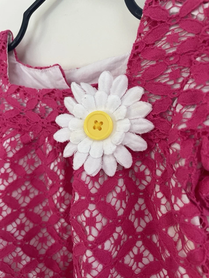 TCP Bebé Niña Margarita Flor Rosa Encaje Forrado Algodón Manga Corta Vestido Rosa 9-12 M Foto 4 de 4