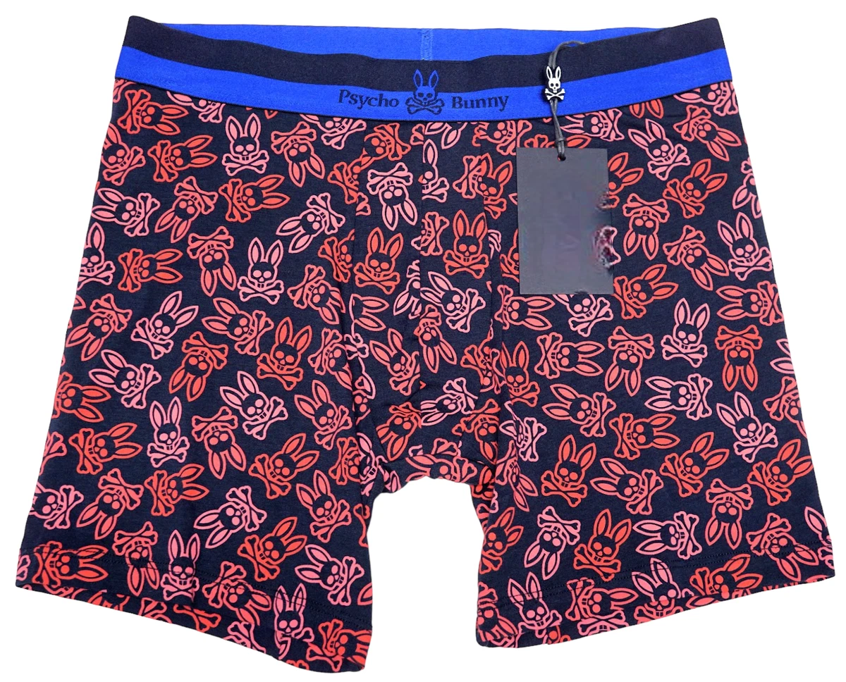 Psycho Bunny Mens Boxer Briefs Underwear Navy Blue Red Logo Print