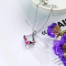 Colorful Zircon Necklace Silver Jewelry Accessories Pendant Sweater Chain #10368