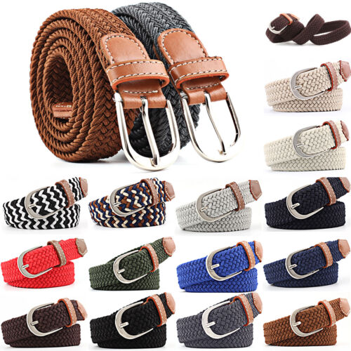 Ladies Elastic Stretch Trouser Braided Belt Pin Buckle Webbing Waistbands Jeans# - Picture 1 of 35