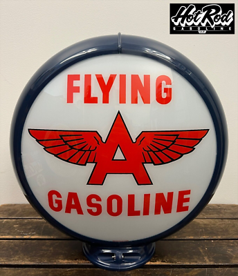 #ad FLYING quot;Aquot; GASOLINE White Reproduction 13.5quot; Gas Pump Globe Dark Blue Body $175.00