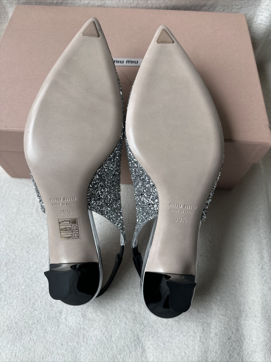 MIU MIU Silver Glitter Slingback Pumps Size 39.5/US 9.5 | eBay