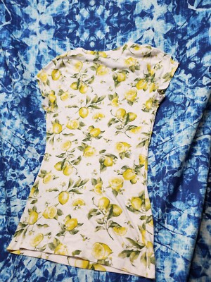 Lemon T Shirt Top Junior Womens XS Short Sleeve Fruit Cotton Wound Up