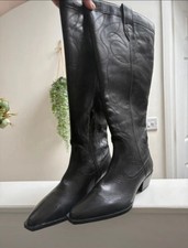 Stivali da cowboy neri nuovi donna Next taglia 5 lunghi al ginocchio 100% pelle