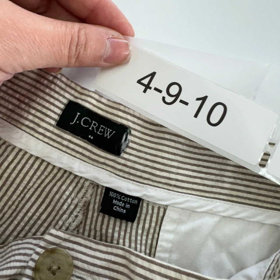 Pantalones Cortos J.Crew Para Hombre 33 Blanco Marrón Rayas Seersucker Chino Algodón Foto 3 de 4
