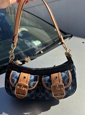Coach Ashton Shoulder Denim shoulder bag Signature  canvas Purse NEW