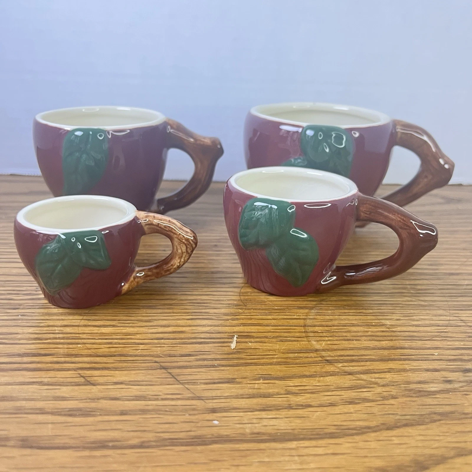 Set of 4 Vintage Apple Shaped Ceramic Measuring Cups With Handles Farmhouse