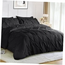  Size Comforter Sets 7 Pieces - Bed in a Bag for All Season, Pintuck Full Black
