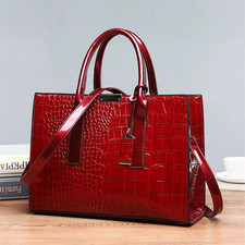 Luxury Vintage Women's Crocodile Pattern Handbag Large Capacity Tote Bag Leather