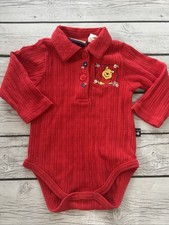 Vintage 90s Winnie the Pooh One Piece 6M Red Body Suit Collar Flowers