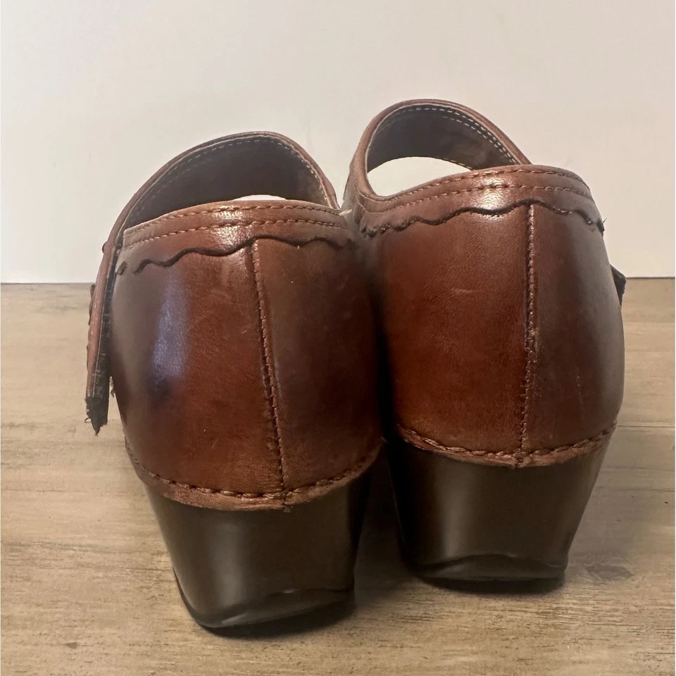 Dansko Harlow Mary Jane Clogs Brown Leather Floral Shoes Size 39 US 8.5 - Image 3 of 4