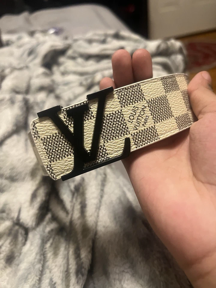 Cinturón de diseñador estampado a cuadros blanco de lujo negro hebilla (talla - 48/120) Foto 2 de 4