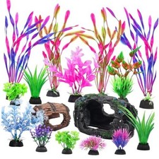 QUOZUO 16 Pcs Aquarium Artificial Plastic Plants Decorations and Broken