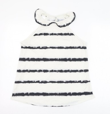River Island Damen elfenbeinfarben gestreift Polyester Basic Tank Größe 10 Neckholder