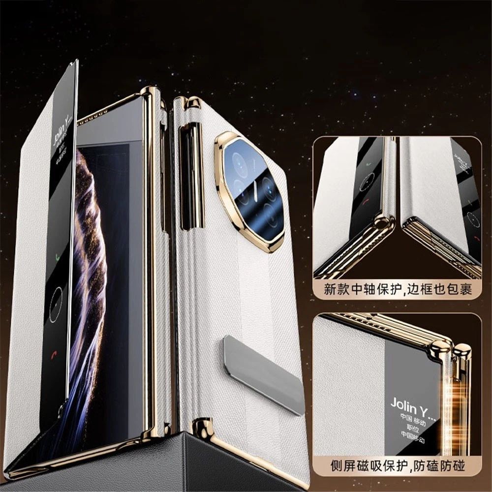 Genuine Nappa Leather Bracket Case For Huawei Mate XT XTS Window View Full Cover - Picture 4 of 28