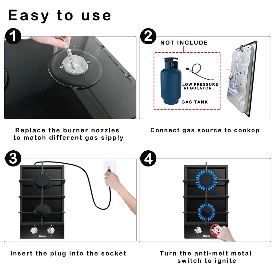 Gas Cooktop 2 Burner Propane Cooktop, 12 Inch LPG/NG Dual Fuel Gas Stove Top,... - Image 4 of 4