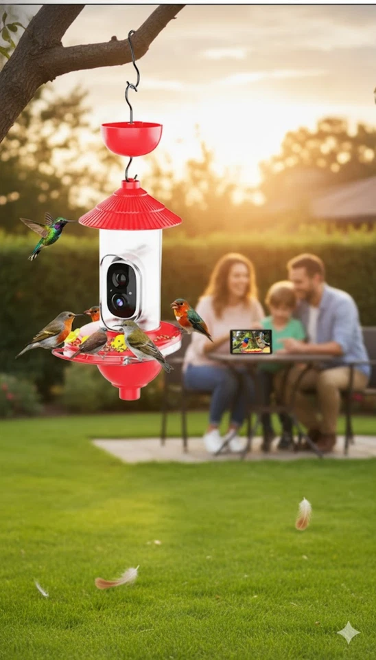 Hummingbird Feeder with Camera - Solar Powered 2K Smart Bird Feeder with AI Dete - Image 2 of 4