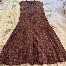 GAP Blue & Orange Floral Button Up long cotton ruffle Dress Size Medium