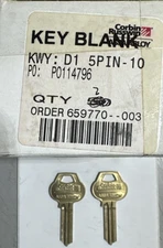 LOT OF 2 CORBIN RUSSWIN D1-5 PIN-10 KEY BLANK