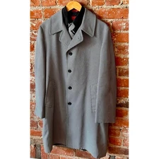 Crownwear Boston Mens All Weather Houndstooth Overcoat Gray Wool Blend 46R VTG