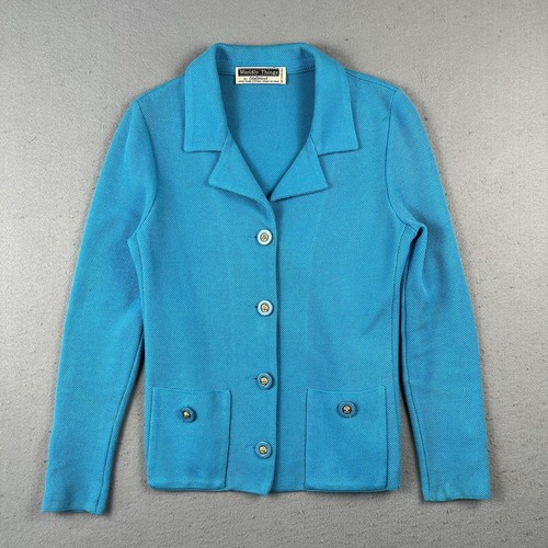 Worldly Things By Styltricot Knit Blazer Jacket Women’s 40 Light Blue Collared - Picture 2 of 24