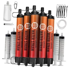 Straw Water Filter, Personal Emergency Water Filtration System, 5 PCS Orange