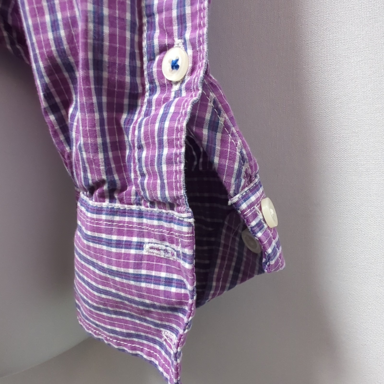 American Eagle Outfitters Purple/Blue/White Check Cotton Slim Fit Shirt S image 4