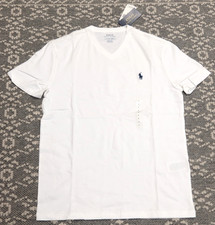 New Polo Ralph Lauren Men's V-Neck Tee T-Shirt - SMALL - White with Navy Logo