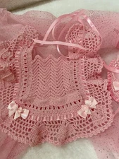 Pink Baby Bib and Booties for Infant Girl, Handmade