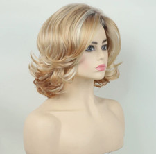 Short Fluffy Wavy Blonde Mix Synthetic Hair Wigs Women Soft Natural Daily wigs