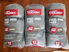 Steel Wool 12 pad Super Fine Grade #0000 Rhodes American & Hyper Tough 3 Pks