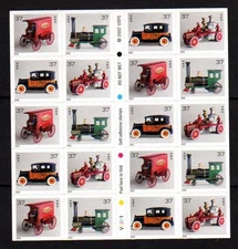 USA Scott 3645e Complete Self Adhesive Pane, 37¢ Antique Toys, Plate V2221