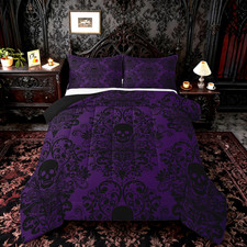 Feelyou Adults Gothic Skull Bedding Set Full Size Kids Damask Print Comforter