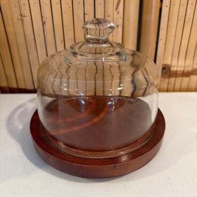 Leonard Silver Crystal Glass Cheese Dome Wood Base Keeper w/ Box