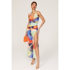 NICHOLAS Multicolor Abstract A-Line Ruching Side Slit Bristol Gown Dress Size 4