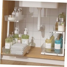  Under Sink Organizer 2 Packs, Pull Out Kitchen 2 Packs-Transparent & White