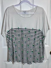 Crown Ivy Curvy Womens 2X Top Slub Knit Lightweight Embroidered Palm Trees Artsy